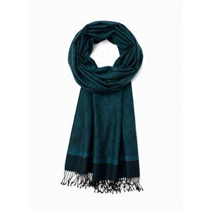 Pashmina Silk Blend Vtg Scarf Peacock Blue Shawl Wrap Fringe Tassels Classic‎